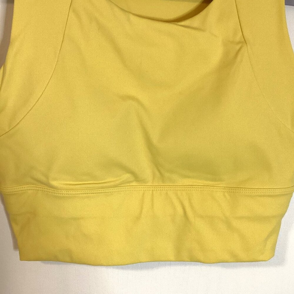 Women Yellow Longline High-Neck Sport Bra Activewear Wireless Workout Crop Top - Picture 2 of 5